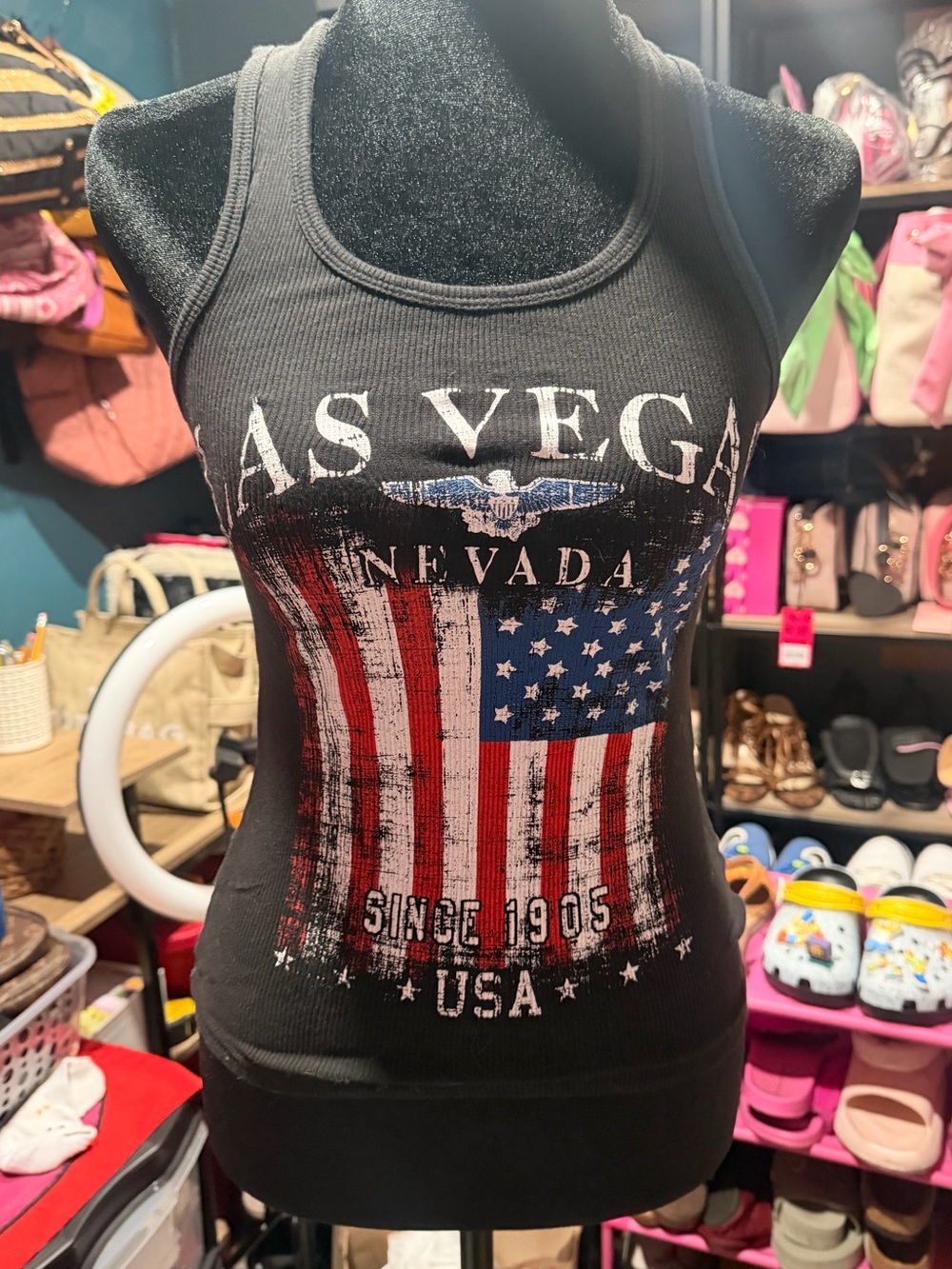 Las Vegas Nevada USA Flag Graphic Black Tank Top